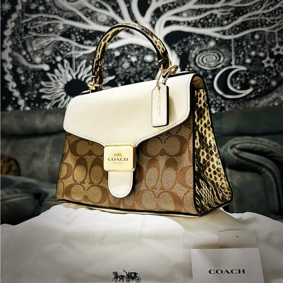 Coach Brown and White Satchel with Leopard Accents - Picture 16 of 16